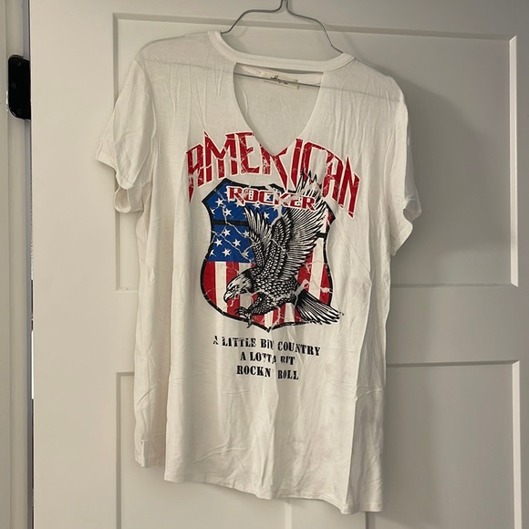 used large womens grunge american rock and roll tshirt (white) - Picture 1 of 1